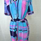 VINTAGE LEONARD FASHION PARIS BLUE/ PINK 100% SILK SHIRT DRESS W/ MATCHING BELT
