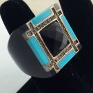 G & L Black Resin w/ Turquoise and .925 Sterling Trim Ring Size 8