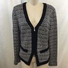 ST JOHN BLACK/ WHITE WOVEN KNIT ZIP FRONT JACKET SIZE 8