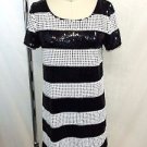 RACHEL ZOE BLACK/ WHITE SEQUIN STRIPED S/S SHIFT DRESS SIZE M RETAIL $895