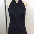VINCE BLACK RUFFLE FRONT ZIP BACK SLEEVELESS TOP SIZE 10
