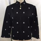 ST JOHN SPORT BY MARIE GRAY BLACK WHITE BEE EMBROIDERED CROP SLV JACKET SIZE S