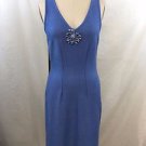 ST JOHN EVENING BLUE SHIMMER RHINESTONE BROOCH CENTER SLEEVELESS DRESS SIZE 2