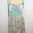 BETSEY JOHNSON AQUA SILK FLORAL DRESS W/ LACE SIZE 10 RETAIL $265