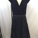 ADRIANNA PAPELL MIDNIGHT BLUE EMBELLISHED ROSETTE HEM EMPIRE DRESS SIZE 12