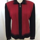 ST JOHN COLLECTION RED/ BLACK CONTRAST KNIT ZIP FRONT JACKET SIZE S