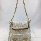 DOLCE & GABBANA WHITE LACE/ LEATHER GOLD CHAIN SMALL PURSE