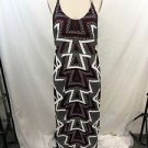 FREE PEOPLE BLACK/ WHITE/ BURGUNDY TRIBAL PRINT HALTER MAXI DRESS SIZE 4