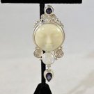 SAJEN 925 SILVER PIN/ PENDANT WHITE MOON FACE W/ PURPLE DANGLE STONE