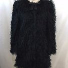 RED VALENTINO BLACK FRINGE WEFTED FIBER TWILL COAT W/ BOW SIZE 40