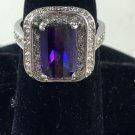 Purple stone 14k white Gold-Plated cocktail Ring Sz 8 1/4"