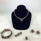 JUDITH JACK 925 S/S MARCASITE 5 PIECE EARRING/ NECKLACE/ PIN/ RING/ BRACELET SET