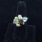 18 K White Gold Ring Stamped with Semi Precious Stones Ring Size - 8 1/4