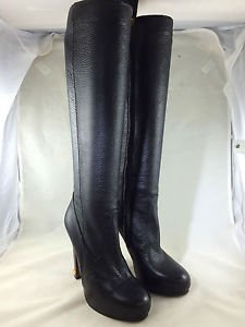 DSQUARED2 BLACK PEBBLE LEATHER KNEE HIGH PLATFORM BOOTS SIZE 37.5