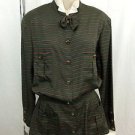 CHANEL BOUTIQUE VINTAGE GREEN STRIPED HIGH COLLAR BLOUSE SIZE LARGE