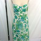 MONIQUE LHUILLIER BLUE/ GREEN PAISLEY LINEN OPEN BACK DRESS SIZE 10 RETAIL $1786