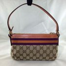 GUGGI BEIGE MONOGRAM GG BROWN LEATHER ORANGE/ PLUM STRIPE SHOULDER BAG