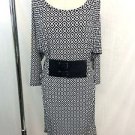 MICHAEL MICHAEL KORS BLACK/ WHITE GEO PRINT BELTED JERSEY DRESS SIZE XS