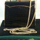 Vintage Cocco Black Bidente Croco Handbag Purse Goldtone Hardware. Excellent