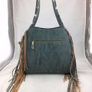 STEVEN BLUE FAUX SUEDE TAN FRINGE SATCHEL BAG