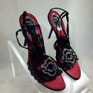 RENE CAOVILLA BLACK SATIN STRAPPY CRYSTAL EMBELLISHED HEELS SIZE 38