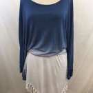 YOUNG FABULOUS & BROKE BLUE/ GRAY OMBRE FRINGE TUNIC DRESS W/ TIE SIZE XS