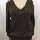 PIAZZA SEMPIONE BROWN GOLD METALLIC WOOL V-NECK SWEATER SIZE XL