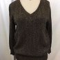 PIAZZA SEMPIONE BROWN GOLD METALLIC WOOL V-NECK SWEATER SIZE XL