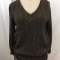 PIAZZA SEMPIONE BROWN GOLD METALLIC WOOL V-NECK SWEATER SIZE XL