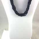 Vintage Silver Tone Black Seven Strand Beaded Style Necklace & Bracelet LD Mark