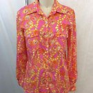 LILLY PULITZER PINK/ ORANGE FLORAL BUTTON DOWN COTTON SHIRT SIZE SMALL