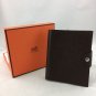 HERMES PARIS BROWN PEBBLE LEATHER ULYSSE JEAN PM AGENDA NOTEBOOK COVER W/ INSERT