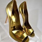 GIANVITO ROSSI GOLD METALLIC OPEN TOE PUMP SIZE 37.5