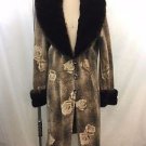 CASADEI BROWN ROSE/ LEOPARD PRINT FAUX FUR COLLAR KNIT COAT SIZE LARGE