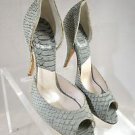 CHRISTIAN DIOR TEAL GREEN SNAKESKIN OPEN TOE STILETTO HEELS SIZE 38