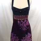 FREE PEOPLE BURGUNDY VELVET/ NAVY BODICE EMBELLISHED DRESS SIZE 4