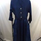 VINTAGE IRIDESCENT PEACOCK BLUE BELTED RHINESTONE BUTTON DRESS SIZE L