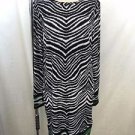 MICHAEL MICHAEL KORS ZEBRA PRINT GREEN TRIM L/S SHIFT DRESS SIZE L