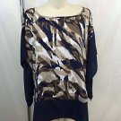 MICHAEL MICHAEL KORS NAVY/ TAN/ BROWN PRINT BATWING BLOUSE SIZE S/ M
