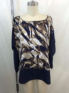 MICHAEL MICHAEL KORS NAVY/ TAN/ BROWN PRINT BATWING BLOUSE SIZE S/ M