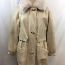 DAMSELLE LTD VINTAGE CREAM LEATHER FOX REMOVABLE COLLAR LONG JACKET SIZE XS