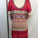VELVET CORAL MULTI PATTERN SEQUIN BEADED RUFFLE S/S DRESS SIZE M