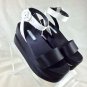 RARE! PRADA BLACK/ WHITE SATIN DBLE STACKED PLATFORM SANDALS Sz 37 RETAIL $1150