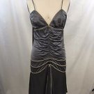 OLGA KAPUSTINA GRAY SILK CREAM PIPING RUCHED BODYCON DRESS SIZE 8