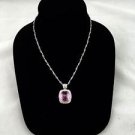 14K WHITE GOLD PINK GLASS PENDANT NECKLACE 16" MADE IN ITALY
