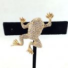 CHRISTIAN DIOR VINTAGE GOLD TONE CRYSTAL ENCRUSTED PAVE FROG BROOCH/ PIN