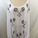 LAUREN MOSHI WHITE TENNIS RACKETS SCOOP NECK BALLOON SLEEVE T-SHIRT SIZE XS/S