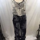 LILY WHITE BLACK/ CREAM FLORAL PRINT ELASTIC WAIST JUMPSUIT SIZE M
