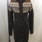 KERSH OLIVE/ BROWN BUTTON DOWN MOCK NECK LONG CARDIGAN SIZE L
