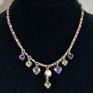 STERLING SILVER MULTI COLOR HEART GEMSTONE/ PEARL NECKLACE